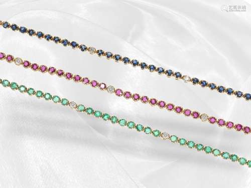 Bracelet: 3 fine bracelets set with sapphire/ruby/brilliant ...