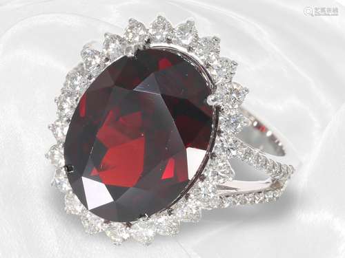 Ring: as new garnet ring with diamonds, made in classic styl...