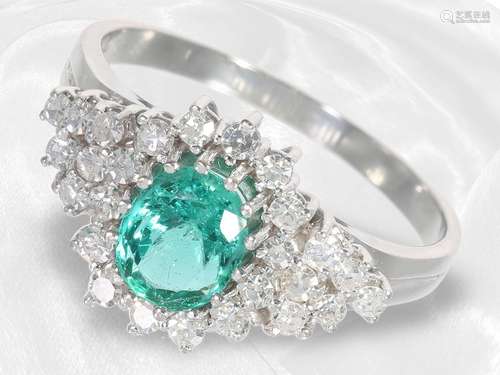 Ring: high fine emerald/diamond gold forging ring, 14K white...