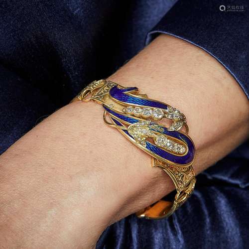 A diamond, enamel and gold bracelet, circa 1840. Gross weigh...