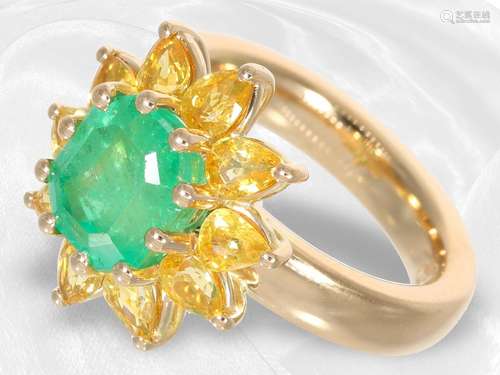 Ring: handmade as new emerald ring with yellow sapphires, to...