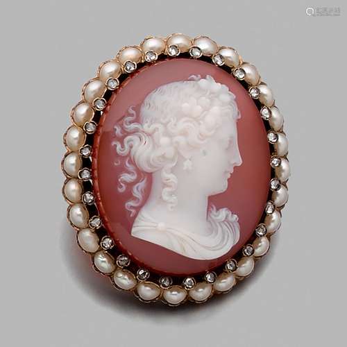 TRAVAIL FRANCAIS - ANNEES 1880 BROCHE CAMEE CORNALINE A came...