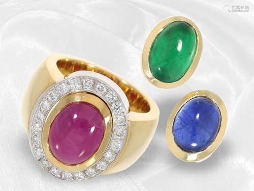 Ring: refined ruby/sapphire/emerald interchangeable ring wit...