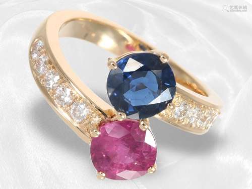 Ring: precious goldsmith ring with beautiful sapphire/ruby a...