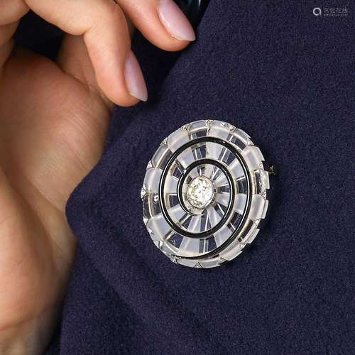 EPOQUE ART DECO BROCHE SPIRALE CRISTAL DE ROCHE EMAIL ET DIA...