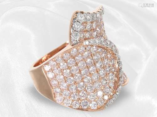 Ring: gorgeous designer pink gold ring with diamonds totalin...