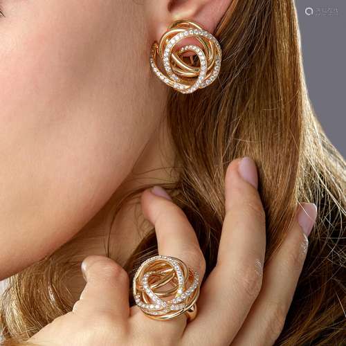 DE GRISOGONO CLIPS D'OREILLES OR ROSE DIAMANTS MODELE &...