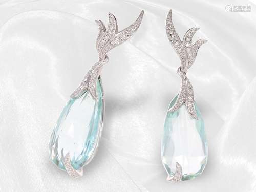 Ear jewelry: as good as new diamond earrings with large aqua...