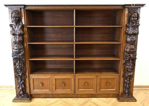 Large bookcase with side cabinets,