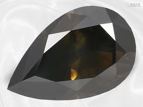 Diamond: 1 loose Natural Fancy Olive Brown drop cut diamond,...