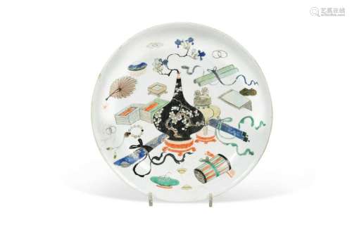 A Chinese famille verte porcelain shallow dish, Qing Dynasty...