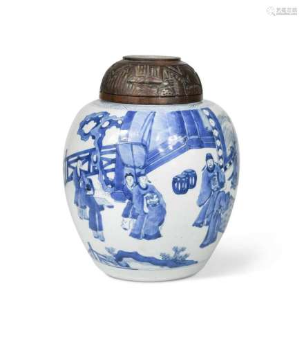 A Chinese blue and white ginger jar, Qing Dynasty, Kangxi (1...