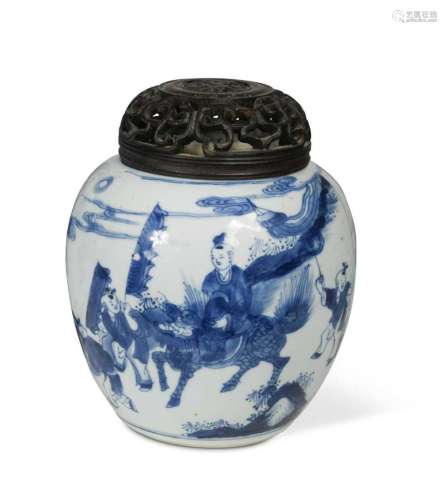 A Chinese blue and white porcelain ginger jar, Qing Dynasty,...