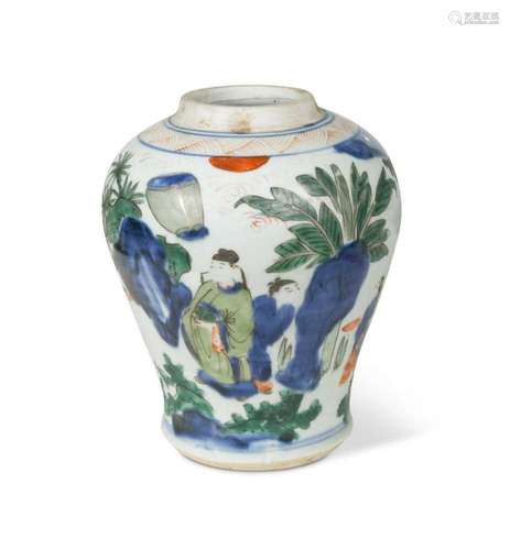 A Chinese wucai porcelain baluster vase, Transitional Period...