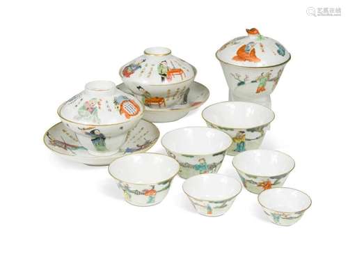 An unusual Chinese porcelain cup set and cover, late Qing Dy...