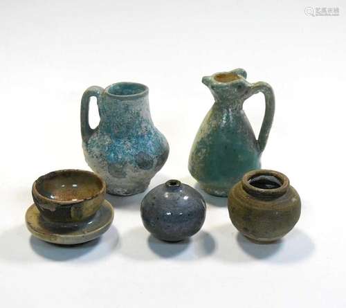 Two Blue Glazed Small Jugs, Kashan or Nishapur type, 12-13th...