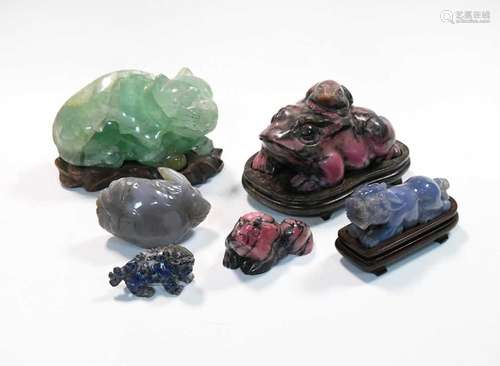 A group of six Chinese carved mineral figures of auspicious ...