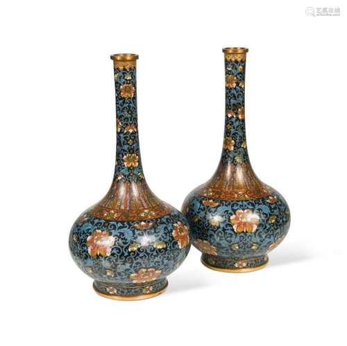 A Pair of Japanese cloisonne bottle vases, late Meiji Period...