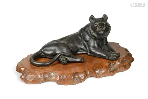 A Japanese bronze of a reclining tiger,