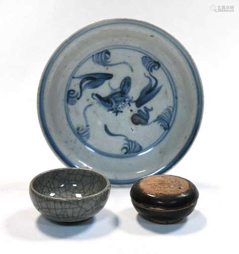 A Chinese provincial porcelain blue and white small dish, la...