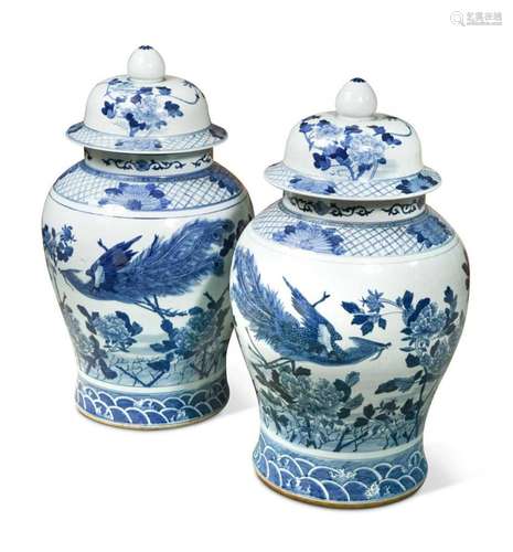 A pair of large Chinese blue and white decorated vases and c...