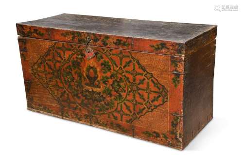 An outsized Tibetan monastic thangka storage box, 18th centu...