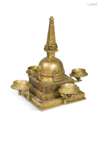 A Central Nepal (Newar Caste) brass stupa, 19th century,