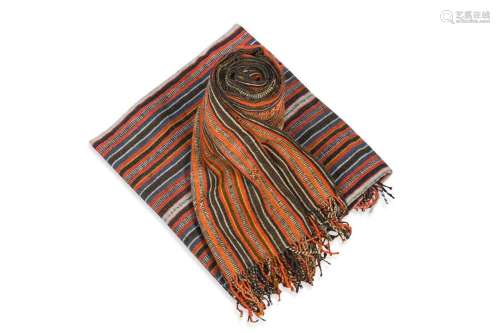 Two similar yak wool striped shawls/blankets, Southern Tibet...