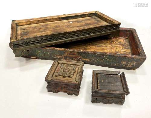 Two Tibetan painted wood tea trays, 19th century,