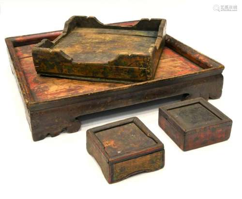 Two Tibet painted wood tea trays, 19th century,