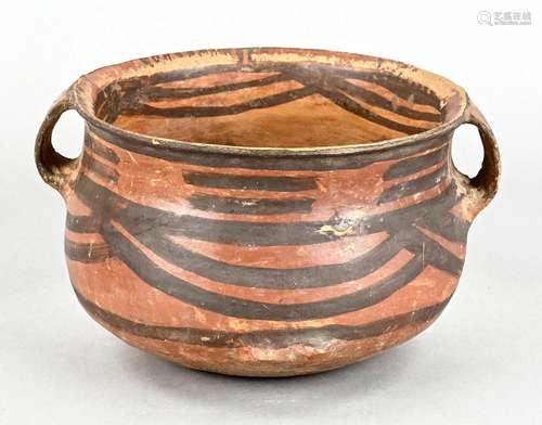 Wide handle pot, brown-red base wit