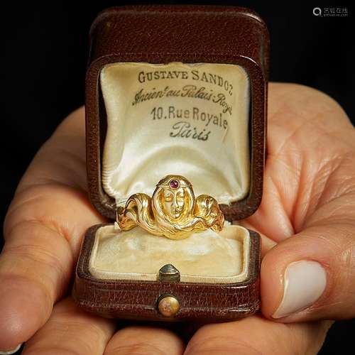 GUSTAVE SANDOZ - ANNEES 1910 BAGUE FEMME AUX LONGS CHEVEUX A...