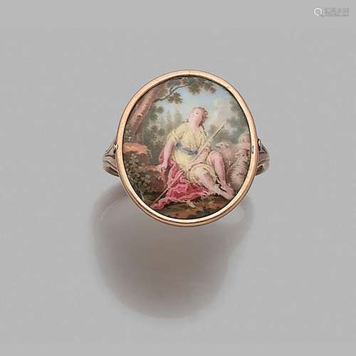 XVIIIEME SIECLE BAGUE EMAIL An XVIIIth century enamel and 9K...