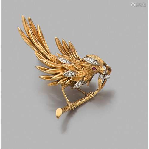 A multigem and 18K yellow gold brooch by BOUCHERON, circa 19...