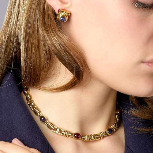 BULGARI - ANNEES 1980 COLLIER TANZANITES ET RUBELLITES A tan...