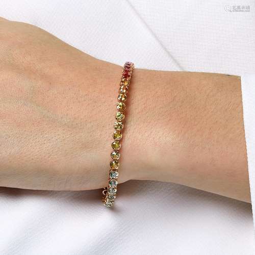 BRACELET LIGNE SAPHIRS MULTICOLORES A multicolor sapphire an...