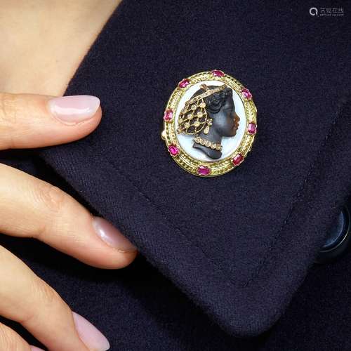 TRAVAIL FRANCAIS - ANNEES 1860 BROCHE CAMEE "NEGRESSE H...