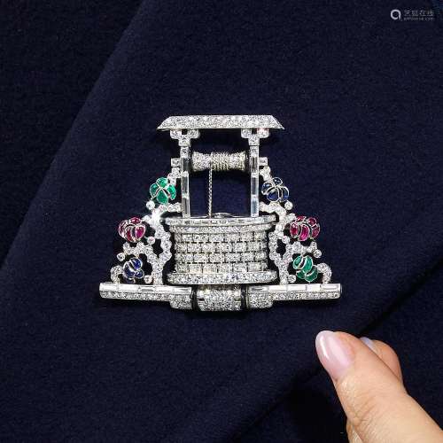 "The Well", Multigem, platinum and gold brooch-wat...