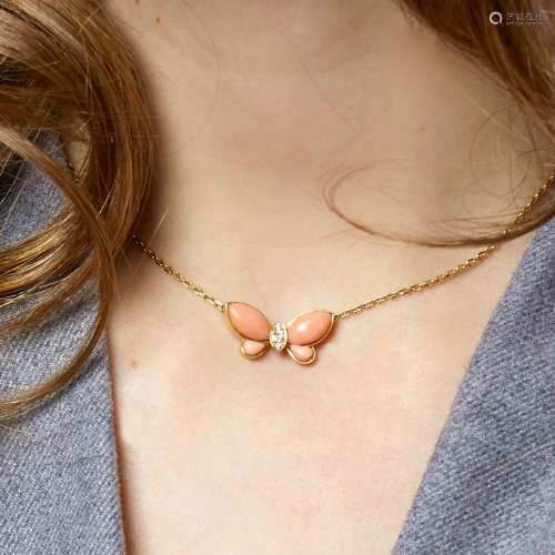 VAN CLEEF AND ARPELS COLLIER PAPILLON CORAIL A coral, diamon...