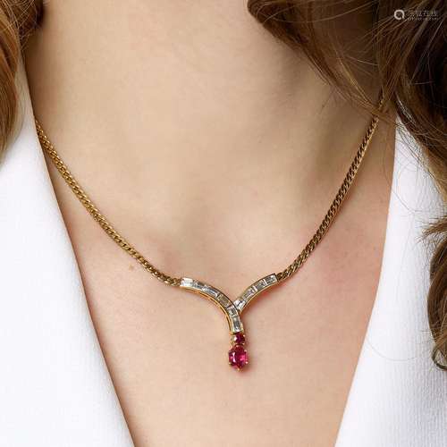 TRAVAIL FRANCAIS COLLIER DIAMANTS ET RUBIS A ruby, diamond a...