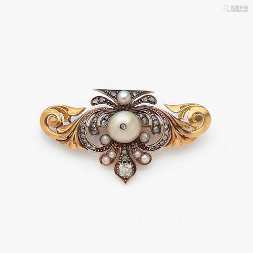 ANNEES 1880 BROCHE FLEUR DE LYS PERLE FINE A natural pearl (...