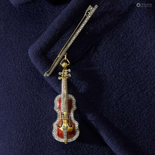 ANNEES 1960 BROCHE "VIOLON" An enamel, diamond and...