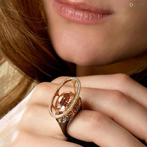 BAGUE MORGANITE A morganite, diamond and 18K pink and black ...