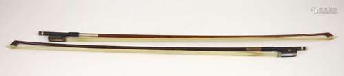 Two violin Bows, Both 74.5 cm long