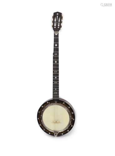 A Clifford Essex inlaid ebony banjo, overall length 94cm, wi...