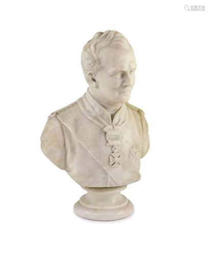 A mid 19th century marble bust of a British Peninsular War a...