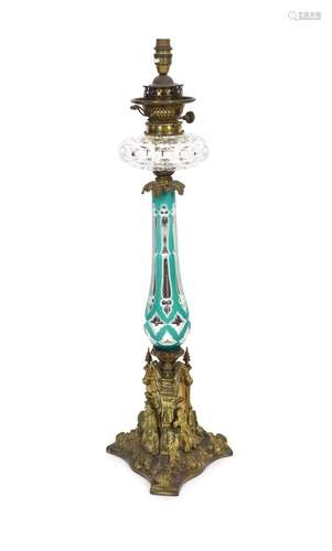 A rare ormolu mounted overlaid ‘mercury’ glass table lamp, t...