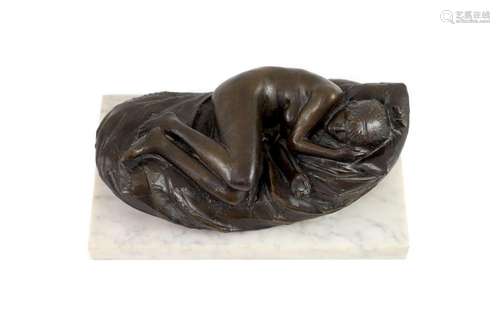 James W. Butler. RA., A bronze model of a sleeping girl, wid...