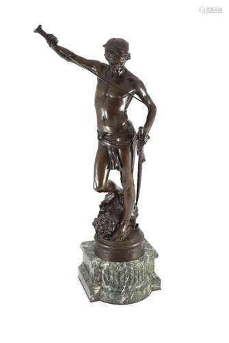 Antonin Mercié (1845-1916). A bronze figure of David standin...