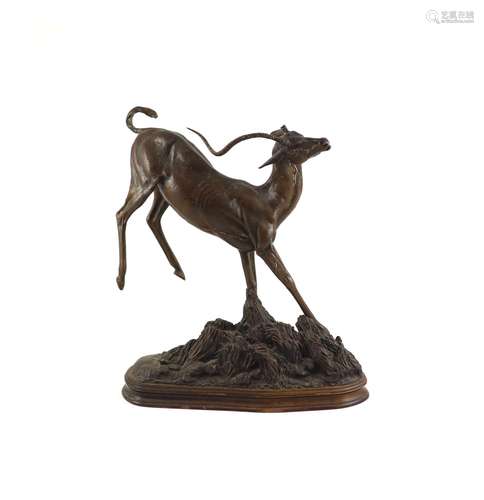 Tim Nicklin. A bronze model of a bucking impala width 32cm h...